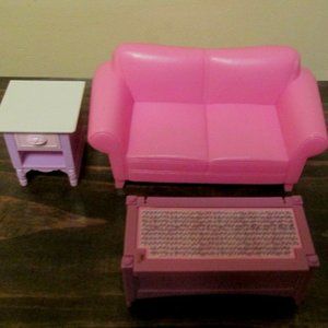 Loving Family Dollhouse Furniture 2004 Pink Sofa Storage Bench Night stand table
